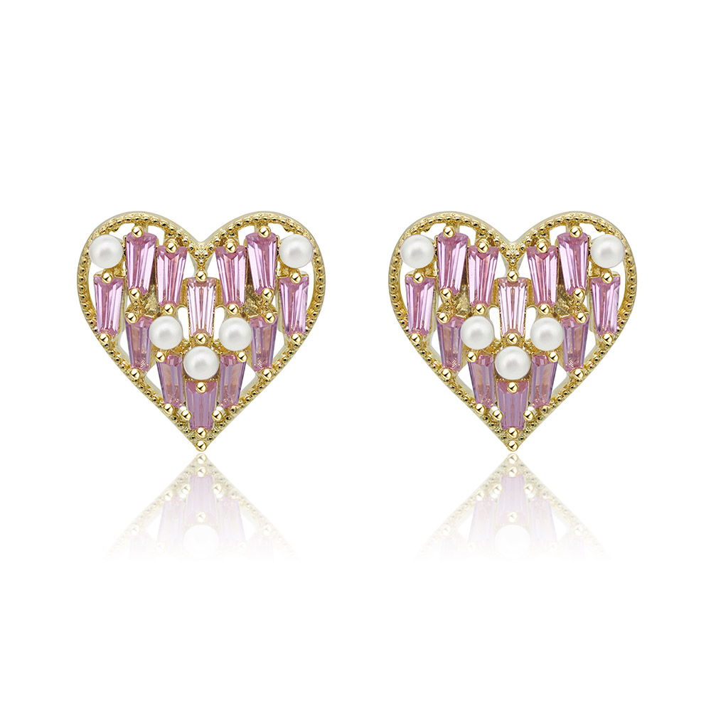 Pink Heart Earrings with Mini Pearls
